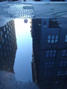 Reflecting a city skyline