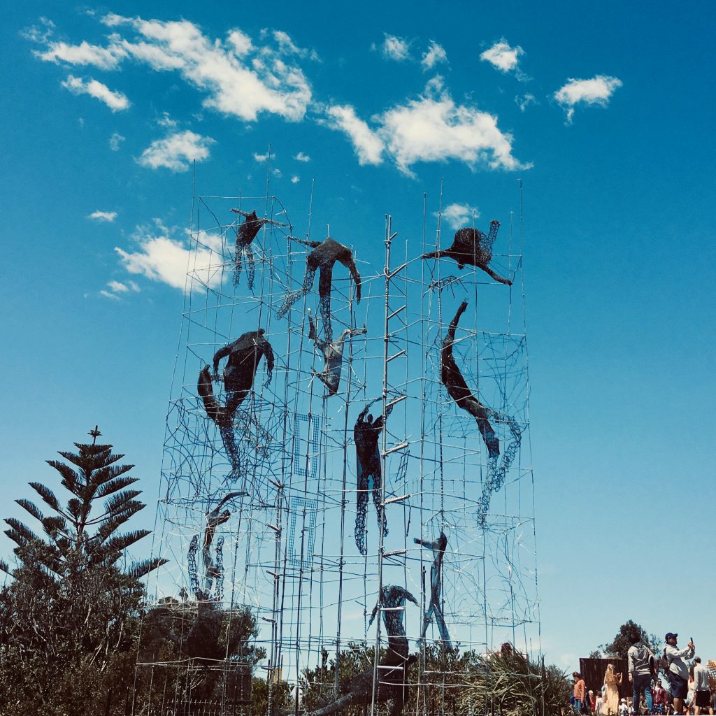 Sculpture of people ascending