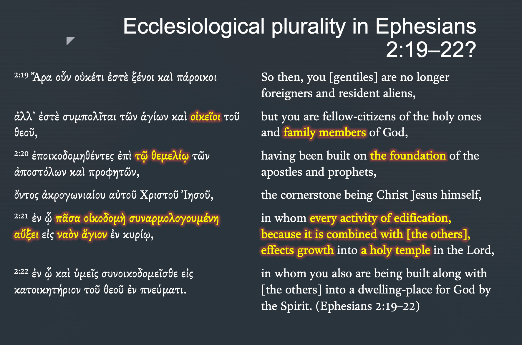 FBS Paper: “Every construction”? Ecclesiological Plurality in Ephesians 2:19–22