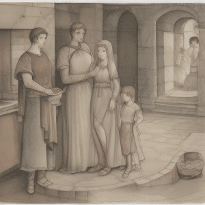 Drawing of an ancient Roman family