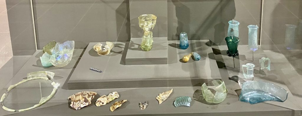 Glass vessels from the bath house, 1st Century BC - 1st Century AD, Museum of the Roman Forum, Thessaloniki