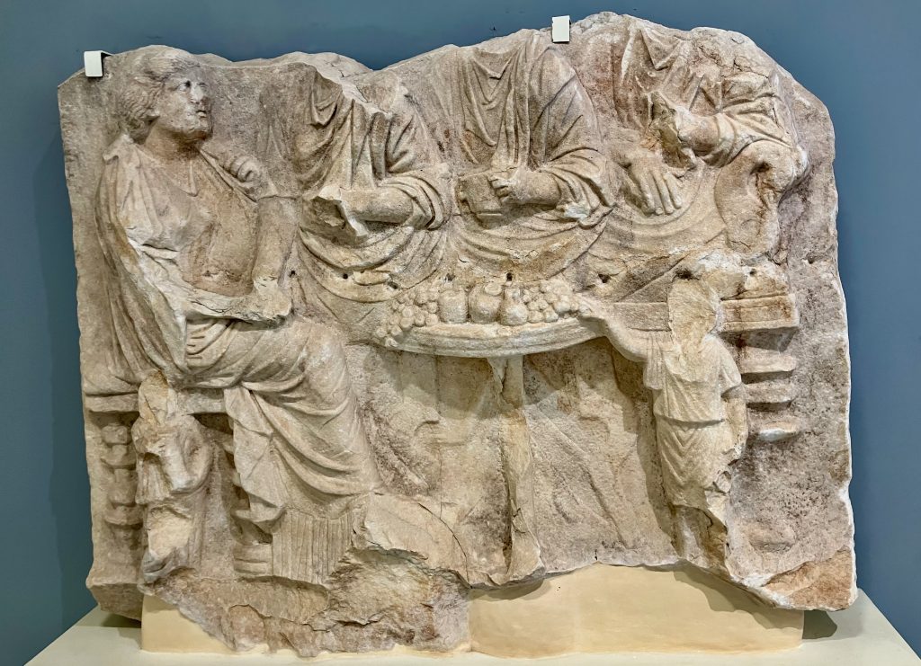 Marble relief of funeral supper, Philippi Museum, Hellenistic/Roman Area