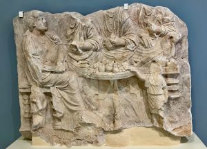 Marble relief of funeral supper, Philippi Museum, Hellenistic/Roman Area