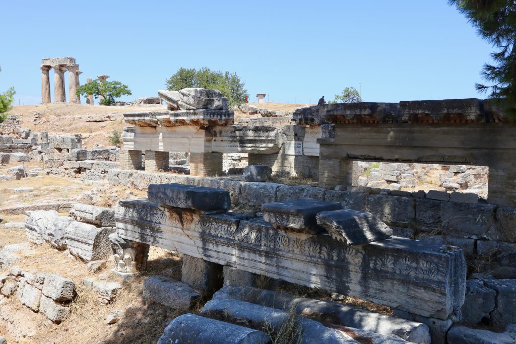 Ancient Corinth, Roman agora - North side/ The Captives Façade Contained monumental figures of barbarian captives, publicly humiliated to honour the Roman victors
