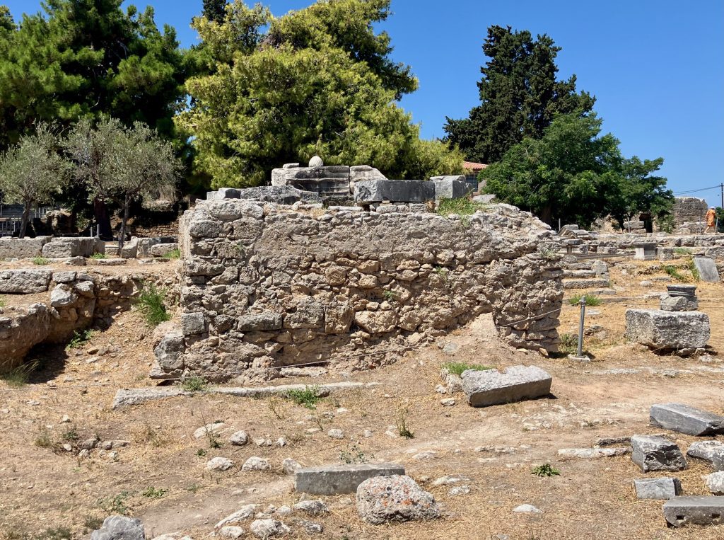 Ancient Corinth, Roman marketplace, West end. West end. Monument erected by a wealthy individual called Babbius and dedicated to himself