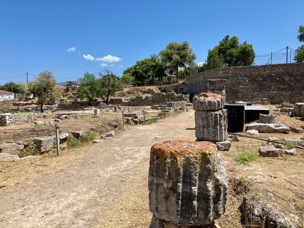 Ancient Corinth Roman marketplace - South side. Offices of directors and judges of Isthmean games.