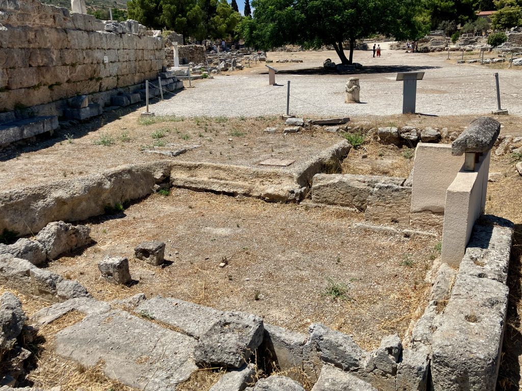 The area in front of the bēma or raised platform in the centre of the Roman marketplace of ancient Corinth