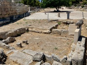 The area in front of the bēma or raised platform in the centre of the Roman marketplace of ancient Corinth