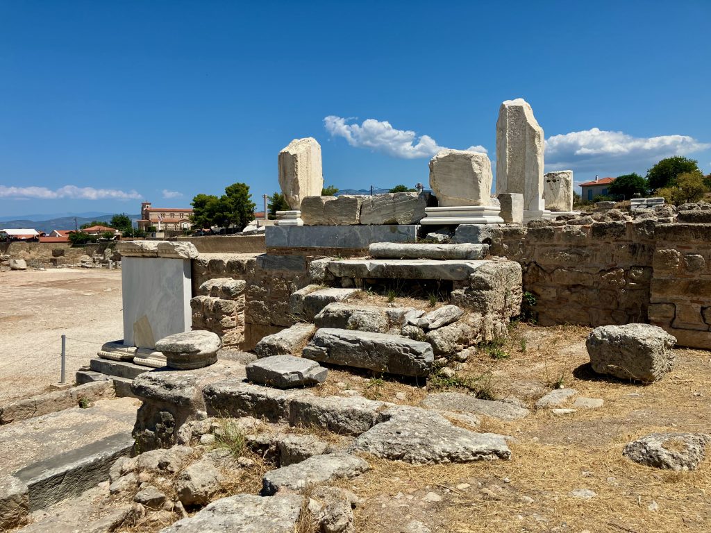 The bēma or raised platform in the centre of the Roman marketplace of ancient Corinth
