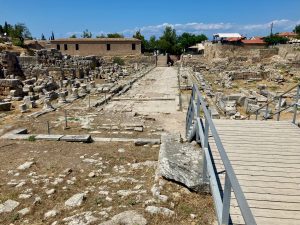 Ancient Corinth, North-East ruins, Lechaion Road, facing North, heading towards the port which brought great wealth to the city.