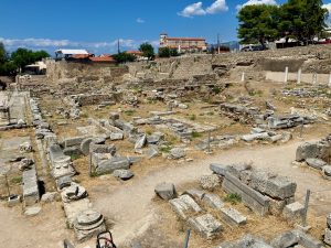 Ancient Corinth, North-East ruins. Location of meat market in Paul's day (later Precinct of Apollo)
