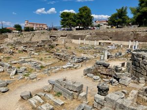 Ancient Corinth, North-East ruins. Location of meat market in Paul's day (later Precinct of Apollo)